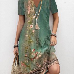 Kadın Kısa Kollu V Yakalı Desenli Süprem Elbise, 24531