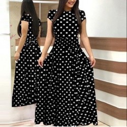 Kadın Kısa Kollu Bisiklet Yaka Puantiyeli Maksi örme Krep Elbise , 24548 Kadın Kısa Kollu Bisiklet Yaka Puantiyeli Maksi örme Krep Elbise , 24548