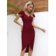 Kadın Kısa Kollu Kalp Yaka Yanlardan Büzgü Detay Midi Ithal Krep Elbise, 24541