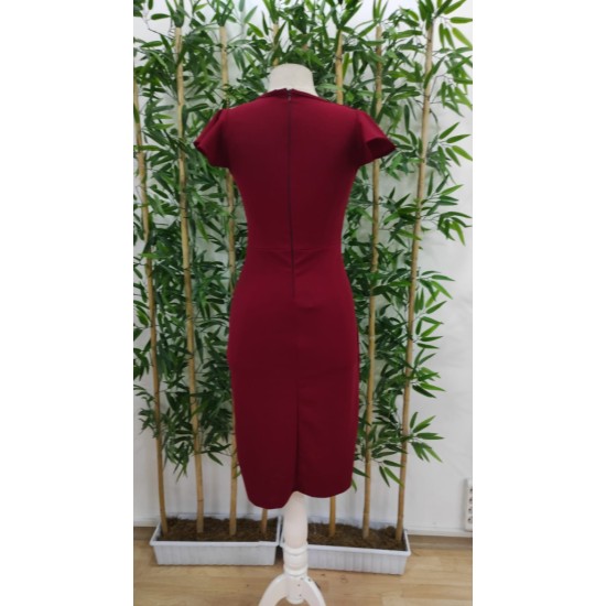 Kadın Kısa Kollu Kalp Yaka Yanlardan Büzgü Detay Midi Ithal Krep Elbise, 24541