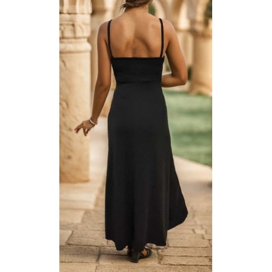 Kadın Ip Askılı Dekolteli Yırtmaç Detay Krep Elbise, 24550