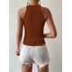 Kadın Kolsuz Halter Yaka Mini Baklava Desenli Triko Bluz, 24553 Kadın Kolsuz Halter Yaka Mini Baklava Desenli Triko Bluz, 24553