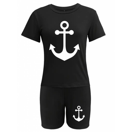 Kadın Kısa Kollu çapa Baskılı Viskon Ikili Takım, 24562