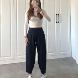 Kadın Yüksek Bel Krep Pantolon , 24612