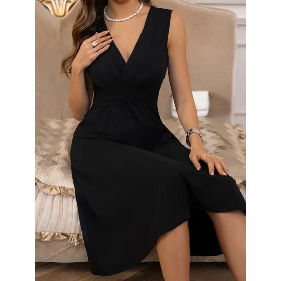 Kadın Askılı V Yakalı önde çapraz Detaylı Janjan Krep Elbise , 24616 Kadın Askılı V Yakalı önde çapraz Detaylı Janjan Krep Elbise , 24616