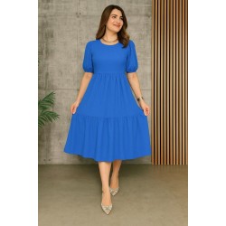 Kadın Kısa Kollu Yakası Açık Katlı Bürümcük Balon Elbise , 24650 Kadın Kısa Kollu Yakası Açık Katlı Bürümcük Balon Elbise , 24650