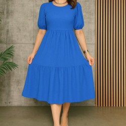 Kadın Kısa Kollu Yakası Açık Katlı Bürümcük Balon Elbise , 24650