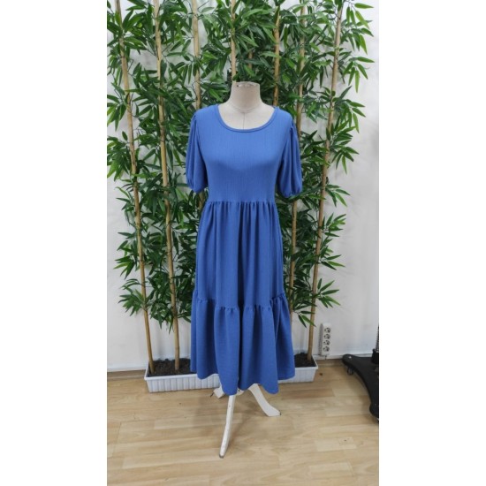 Kadın Kısa Kollu Yakası Açık Katlı Bürümcük Balon Elbise , 24650