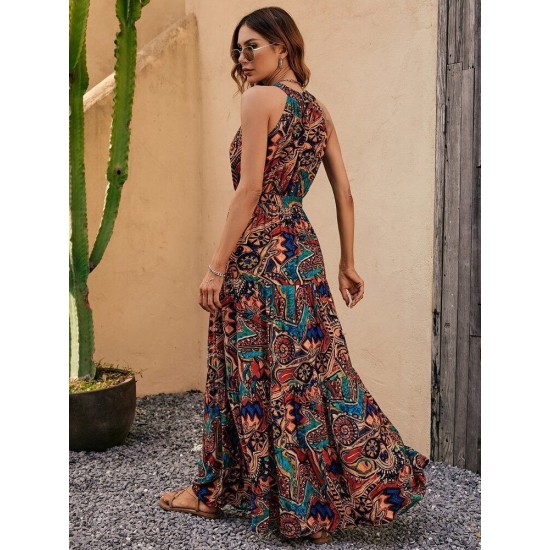 Kadın Kolsuz Halter Yaka Beli Lastikli Otantik Desenli Mikro Kumaş Elbise, 24667 Kadın Kolsuz Halter Yaka Beli Lastikli Otantik Desenli Mikro Kumaş Elbise, 24667