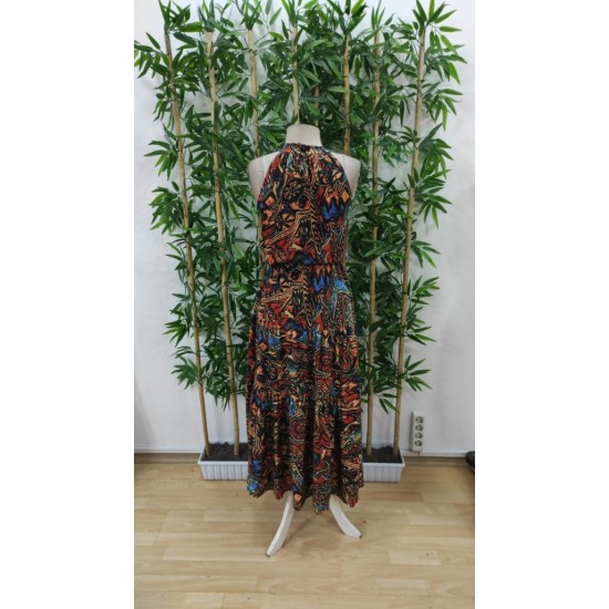 Kadın Kolsuz Halter Yaka Beli Lastikli Otantik Desenli Mikro Kumaş Elbise, 24667 Kadın Kolsuz Halter Yaka Beli Lastikli Otantik Desenli Mikro Kumaş Elbise, 24667