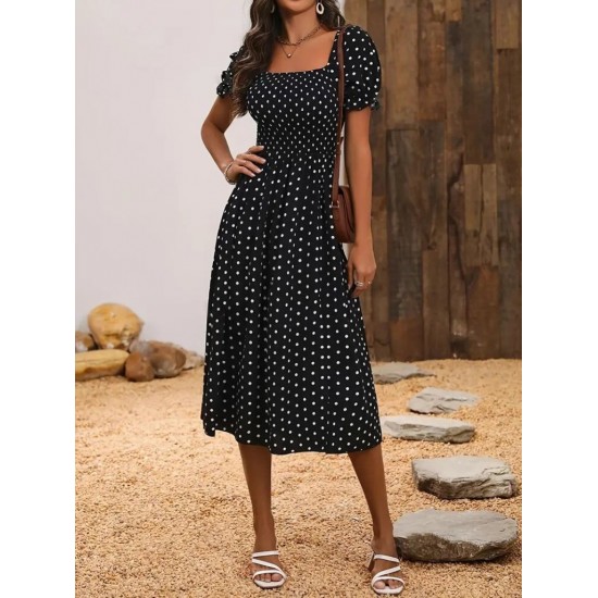 Kadın Kısa Kollu Geometrik Yaka Yırtmaçlı Puantiyeli Midi örme Krep Elbise, 24688 Kadın Kısa Kollu Geometrik Yaka Yırtmaçlı Puantiyeli Midi örme Krep Elbise, 24688