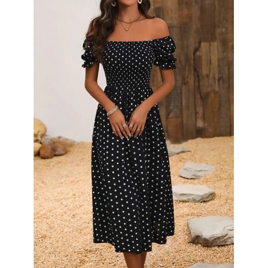 Kadın Kısa Kollu Geometrik Yaka Yırtmaçlı Puantiyeli Midi örme Krep Elbise, 24688 Kadın Kısa Kollu Geometrik Yaka Yırtmaçlı Puantiyeli Midi örme Krep Elbise, 24688