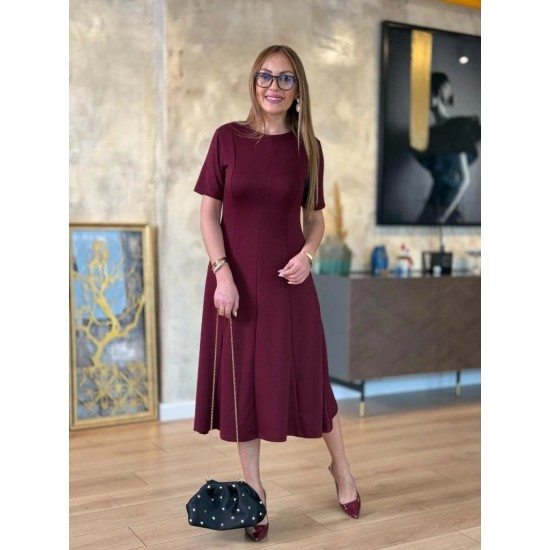 Kadın Kısa Kollu Bisiklet Yaka Midi Viskon Iki Iplik Elbise , 24706