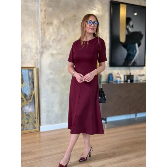 Kadın Kısa Kollu Bisiklet Yaka Midi Viskon Iki Iplik Elbise , 24706