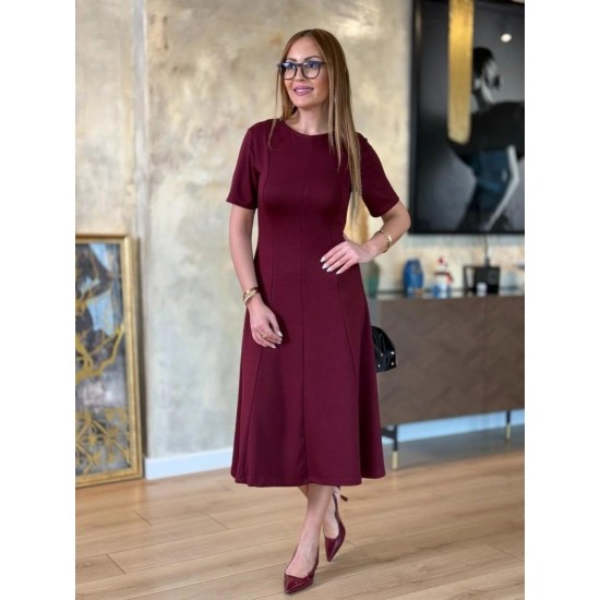 Kadın Kısa Kollu Bisiklet Yaka Midi Viskon Iki Iplik Elbise , 24706