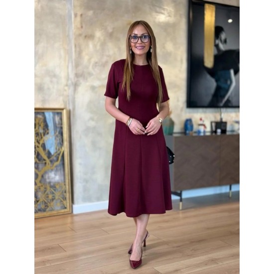 Kadın Kısa Kollu Bisiklet Yaka Midi Viskon Iki Iplik Elbise , 24706