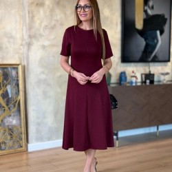 Kadın Kısa Kollu Bisiklet Yaka Midi Viskon Iki Iplik Elbise , 24706