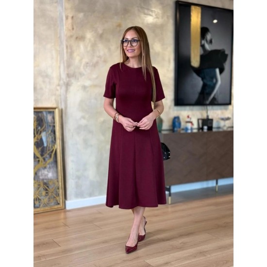 Kadın Kısa Kollu Bisiklet Yaka Midi Viskon Iki Iplik Elbise , 24706