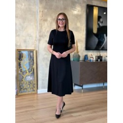 Women' S Short-sleeved Crew Neck Midi Viscose Two-thread Dress , 24704