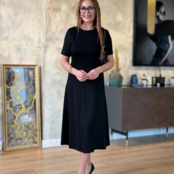 Kadın Kısa Kollu Bisiklet Yaka Midi Viskon Iki Iplik Elbise , 24704