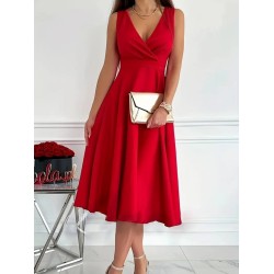 Kadın Ithal Krep Kumaş Kruvaze Yaka Eteği Kloş Kolsuz Mini Elbise, 24737 Kadın Ithal Krep Kumaş Kruvaze Yaka Eteği Kloş Kolsuz Mini Elbise, 24737