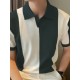 Erkek Kısa Kollu Polo Yakalı Blok Desenli Triko Bluz, 24764