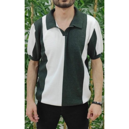 Erkek Kısa Kollu Polo Yakalı Blok Desenli Triko Bluz, 24764