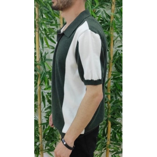 Erkek Kısa Kollu Polo Yakalı Blok Desenli Triko Bluz, 24764