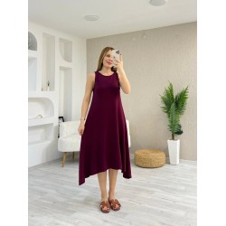 Kadın Askılı Yuvarlak Yakalı Asimetrik Kesim Detaylı Viskon Elbise , 24793