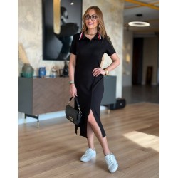 Kadın Kısa Kollu Yakalı Yırtmaçlı Midi Viskon Iki Iplik Elbise , 24804