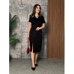 Kadın Kısa Kollu Yakalı Yırtmaçlı Midi Viskon Iki Iplik Elbise , 24804 Kadın Kısa Kollu Yakalı Yırtmaçlı Midi Viskon Iki Iplik Elbise , 24804