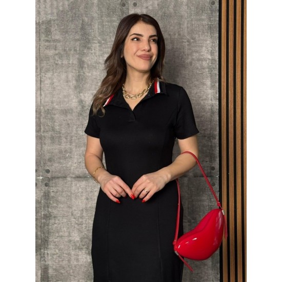 Kadın Kısa Kollu Yakalı Yırtmaçlı Midi Viskon Iki Iplik Elbise , 24804