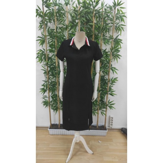 Kadın Kısa Kollu Yakalı Yırtmaçlı Midi Viskon Iki Iplik Elbise , 24804