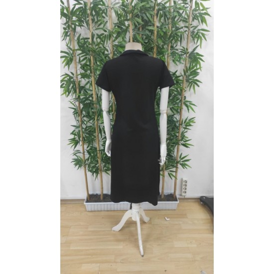 Kadın Kısa Kollu Yakalı Yırtmaçlı Midi Viskon Iki Iplik Elbise , 24804