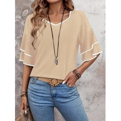 Kadın Kısa Kollu V Yakalı Viskon Bluz, 24841