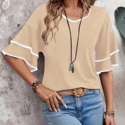 Kadın Kısa Kollu V Yakalı Viskon Bluz, 24841