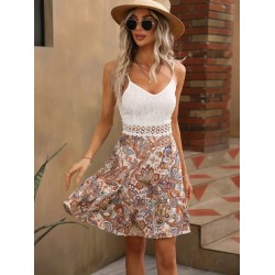 Kadın Askılı V Yakalı üst Dantel Alt Süprem Mini Elbise, 24858 Kadın Askılı V Yakalı üst Dantel Alt Süprem Mini Elbise, 24858