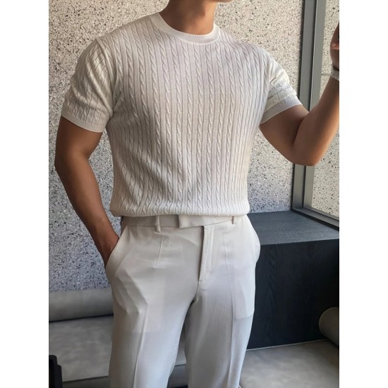 Erkek Kısa Kollu Bisiklet Yaka Triko Bluz , 24871