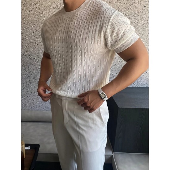 Erkek Kısa Kollu Bisiklet Yaka Triko Bluz , 24871