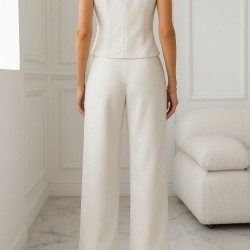 Kadın Sıfır Kollu çapraz V Yakalı önden Düğmeli Atlas Yelek Ve Pantolon Ikili Takım, 24880