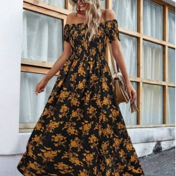 Kadın Kısa Kollu Madonna Yaka Yırtmaçlı çiçek Desenli Süprem Elbise , 24894 Kadın Kısa Kollu Madonna Yaka Yırtmaçlı çiçek Desenli Süprem Elbise , 24894