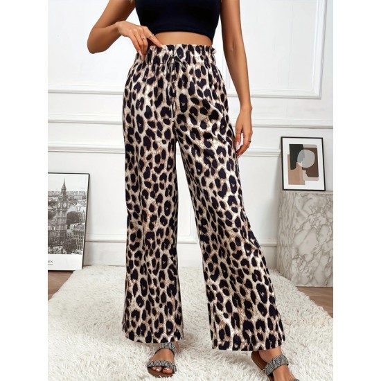 Kadın Yüksek Bel Beli Lastikli Bağcıklı Leopar Desenli Süprem Pantolon , 24893 Kadın Yüksek Bel Beli Lastikli Bağcıklı Leopar Desenli Süprem Pantolon , 24893