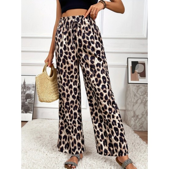 Kadın Yüksek Bel Beli Lastikli Bağcıklı Leopar Desenli Süprem Pantolon , 24893 Kadın Yüksek Bel Beli Lastikli Bağcıklı Leopar Desenli Süprem Pantolon , 24893