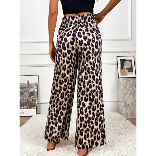 Kadın Yüksek Bel Beli Lastikli Bağcıklı Leopar Desenli Süprem Pantolon , 24893 Kadın Yüksek Bel Beli Lastikli Bağcıklı Leopar Desenli Süprem Pantolon , 24893