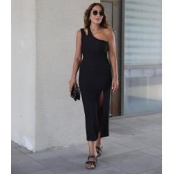 Kadın Kolsuz Tek Omuz Damla Detay Viskon Iki Iplik Elbise, 24914