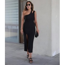 Kadın Kolsuz Tek Omuz Damla Detay Viskon Iki Iplik Elbise, 24914