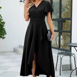 Kadın Kısa Kollu Kruvaze Yakalı önden Volanlı çapraz Kesim Detaylı Maksi Boy Ithal Krep Elbise , 24954 Kadın Kısa Kollu Kruvaze Yakalı önden Volanlı çapraz Kesim Detaylı Maksi Boy Ithal Krep Elbise , 24954