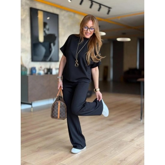 Kadın Kısa Kollu Bisiklet Yaka Omuzdan Düğmeli Viskon Iki Iplik Kısa Bluz Ve Pantolon Ikili Takım , 24964