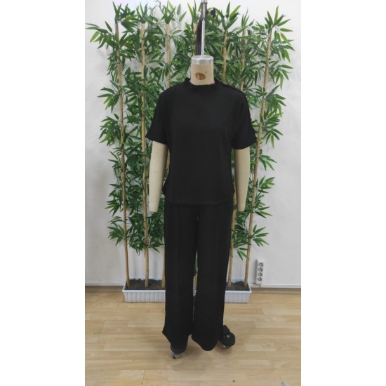 Kadın Kısa Kollu Bisiklet Yaka Omuzdan Düğmeli Viskon Iki Iplik Kısa Bluz Ve Pantolon Ikili Takım , 24964