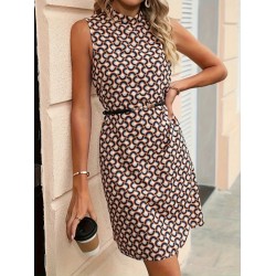 Kadın Balıkçı Yaka Kolsuz Desenli Dalgıç Elbise , 25003